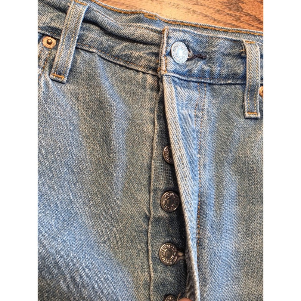 Levi's 501 Cut Off Denim Shorts Womens W31 High Rise Button Fly Distressed Blue - Picture 2 of 13